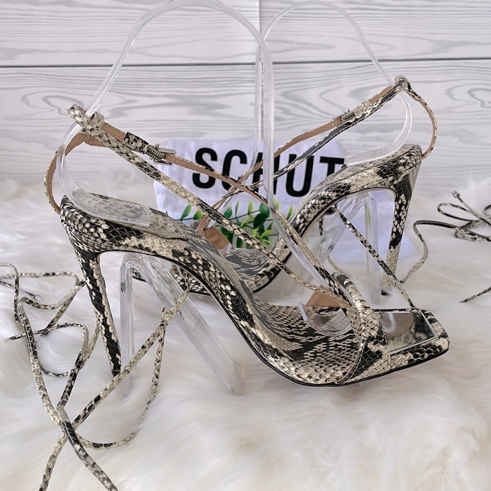 SCHUTZ‎ “Vikki” Snakeskin Strappy Heels - Picture 4 of 12